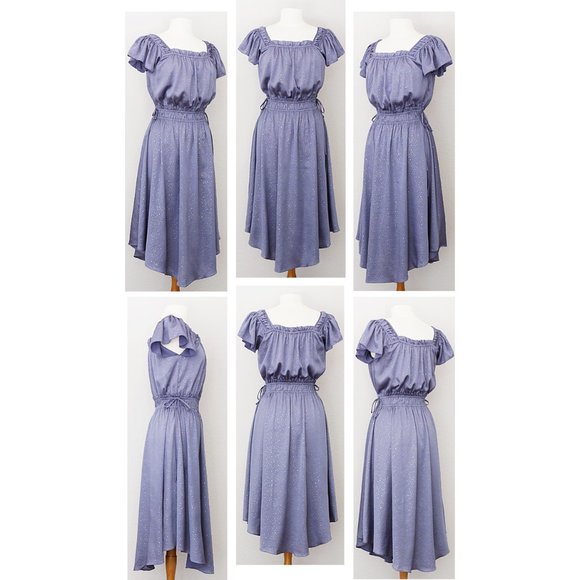 NEW Current Air Lilac Blue Ruffle Satin Midi Dress - Picture 9 of 10
